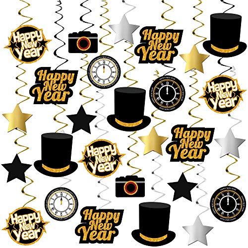 Happy New Year Hanging Swirls Decorations – Pack of 30