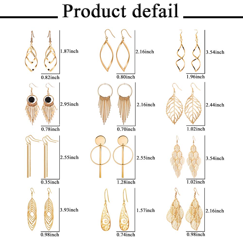 12 Pairs Drop Dangle Earrings boho Fashion Jewelry Vintage Statement Boho Bohemian Earrings Set for Women