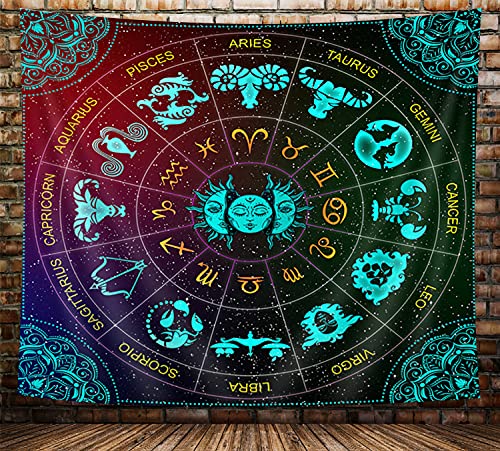 Zodiac Astrology Tapestry, Sun & Moon Constellation Tapestry 60x40"