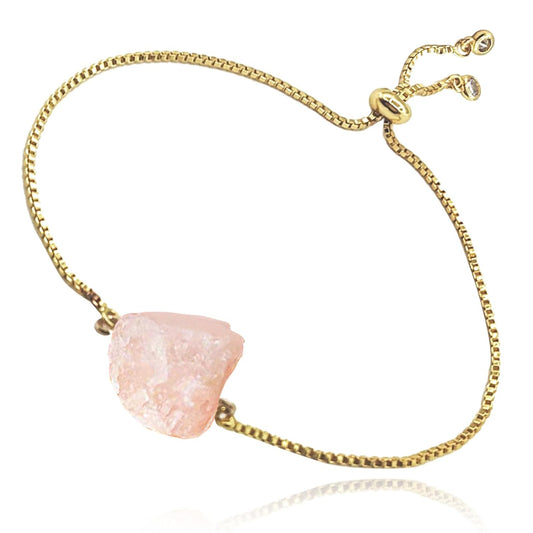 Natural Pink Morganite Crystal Bracelet for Women Girls Pink Gemstone Rough Stone Bracelet Healing Crystal Rose Quartz Bracelet Bring Love Positive and Energy,