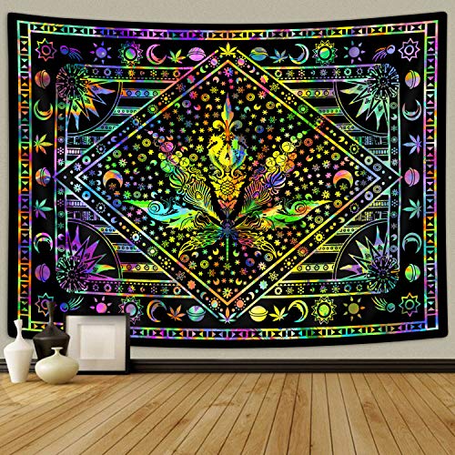 Leaf Tapestry, Tie Dye Leaf Mystic Trippy Hippie Sun Moon for Wall Decoration