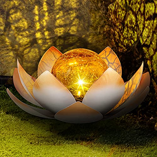 Lotus Solar Light  Garden Decor ,Waterproof LED Crackle Globe Glass Flower Light