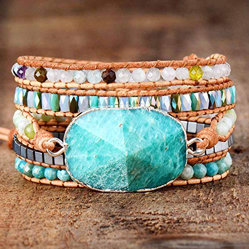 Handmade Boho Natural Stone Wrap Bracelets Turquoises Crystal Beads Bracelet Jewelry