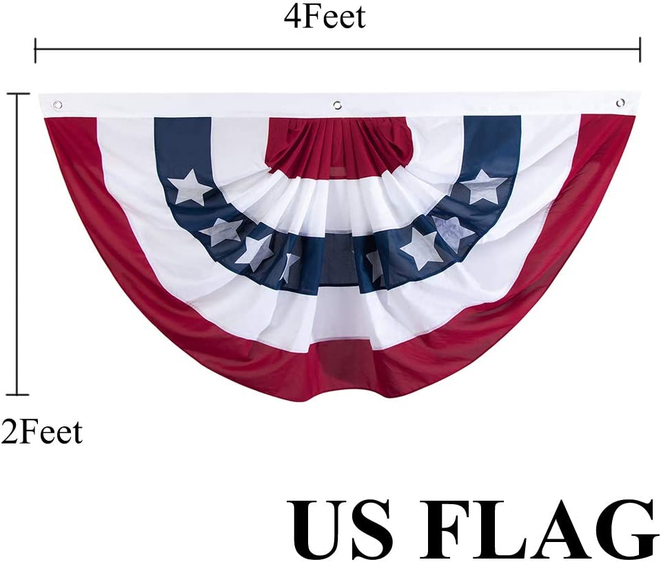 American Bunting Banner USA Pleated Fan Flag 2x4 Feet Embroidered Patriotic Stars, Sewn Stripes