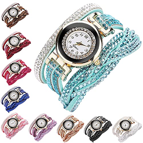 Fashion Rhinestone Watch Twine Bracelet for Women Luxury Quartz Wrist Watches(10 Pack)