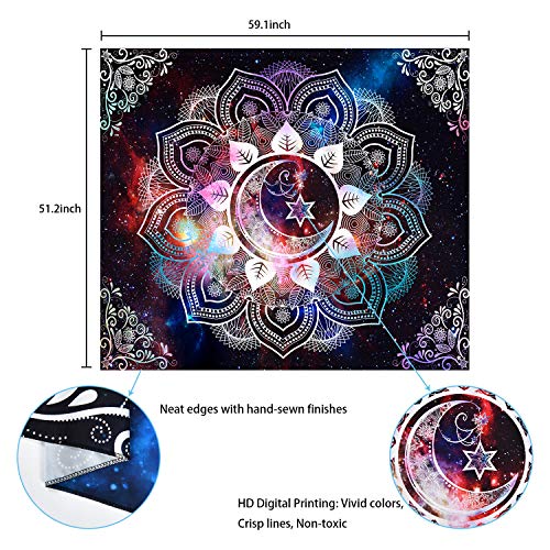 Moon Star Celestial Galaxy Starry Psychedelic Trippy Hippie Boho Mandala Tapestry