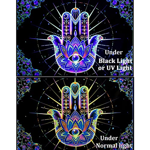 Extra Large Blacklight Hamsa Evil Eye Tapestry