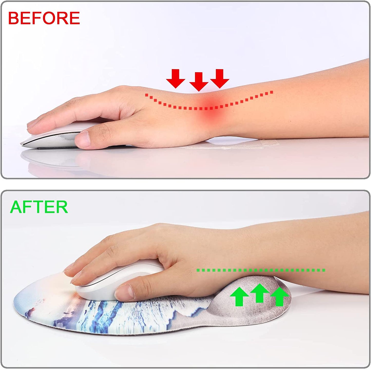 Ergonomic Mouse Pad w/ Wrist Support Rest [ 20% Larger] w/ Coaster Non-Slip, A-Beach