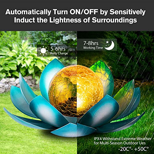 Lotus Solar Light  Garden Decor ,Waterproof LED Crackle Globe Glass Flower Light