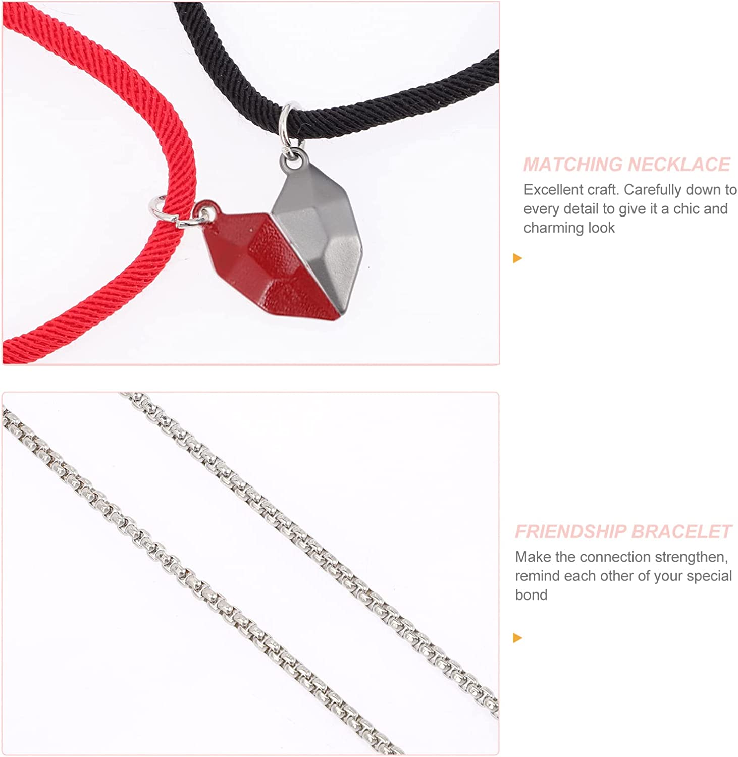 1 Set Heart Necklace for Couples Magnetic Couples Love Heart Puzzle, Red, 50x2cm