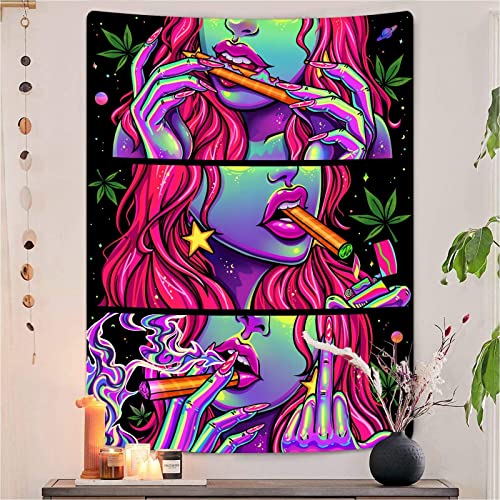 Cool Blacklight Uv Playboy Wall Tapestry for Trippy Bedroom Accessories (Purple, 36"x48")
