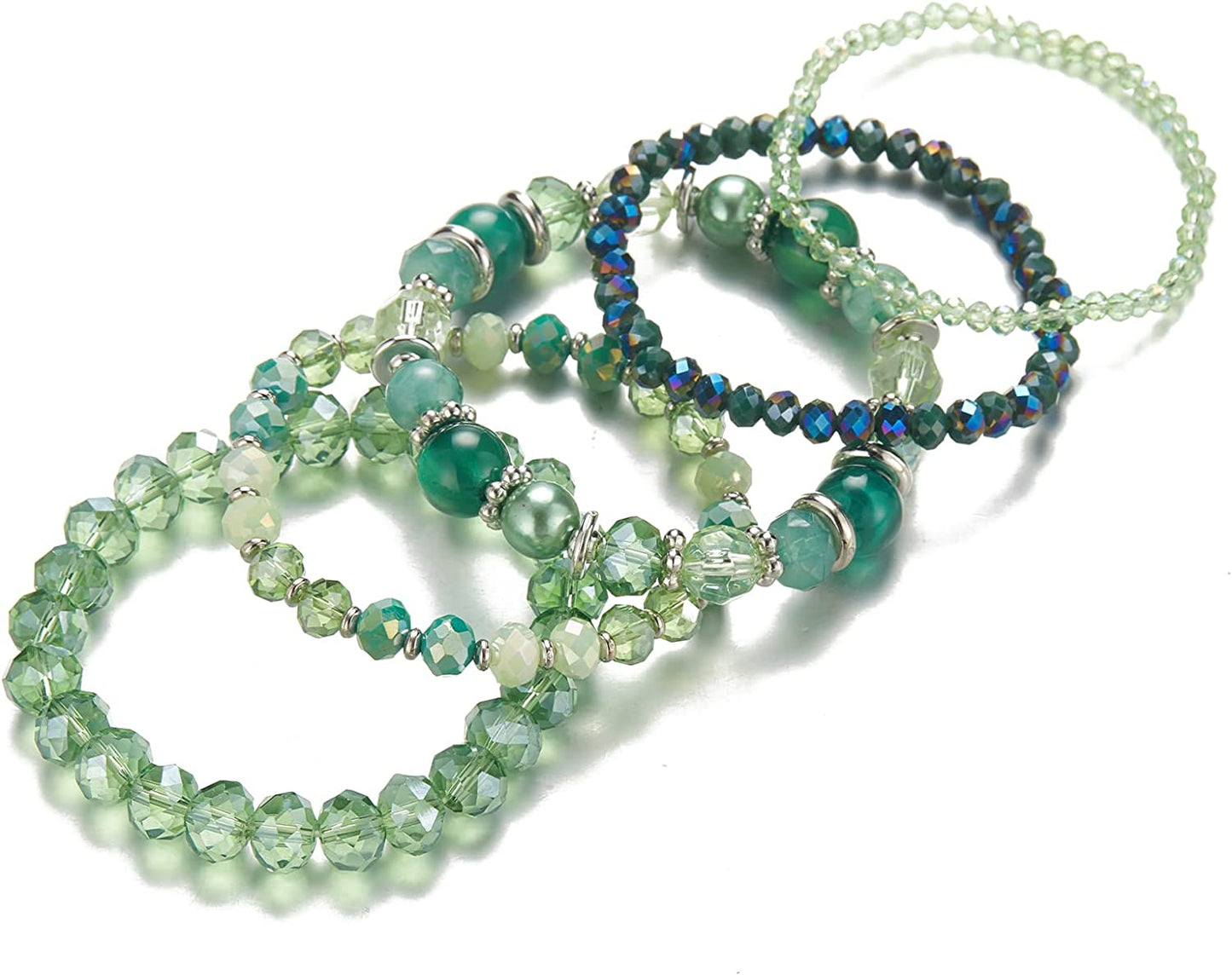 Green Boho Stretch Bracelet Colorful Stackable Crystal Beads Bracelets