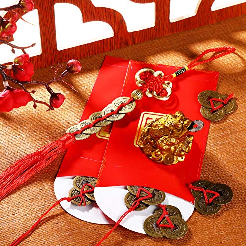 6 Pcs Chinese Red Envelope with Feng Shui Ancient Coins Traditional Money  Packet