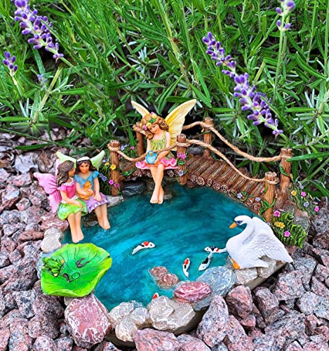 Fairy Garden Fish Pond Kit - Miniature Bridge Set of 6 pcs Fairy Garden Figurines & Accessorie