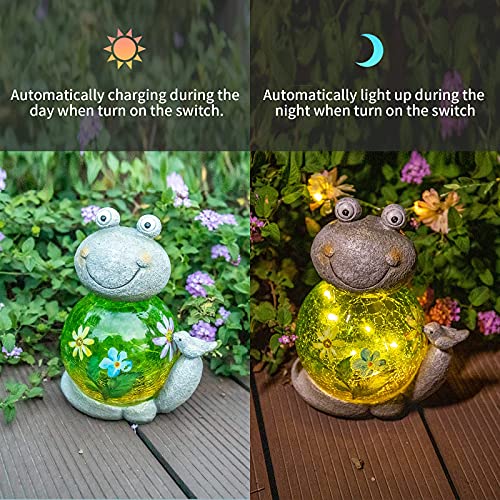 Garden Turtle Statue Outdoor Figurine Glass Solar Lights Decor