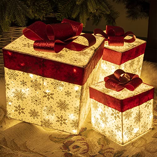 Christmas Lighted Gift Boxes, Set of 3