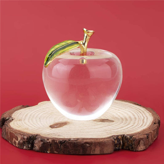 Unique Crystal Apple Figurine Paperweight,Art Glass for Home Decor (Clear)