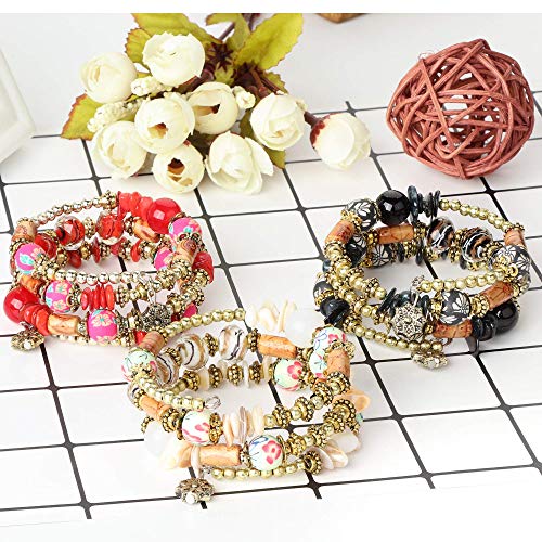 6 Sets Bohemian Stackable Bead Bracelets for Women Stretch Multilayer