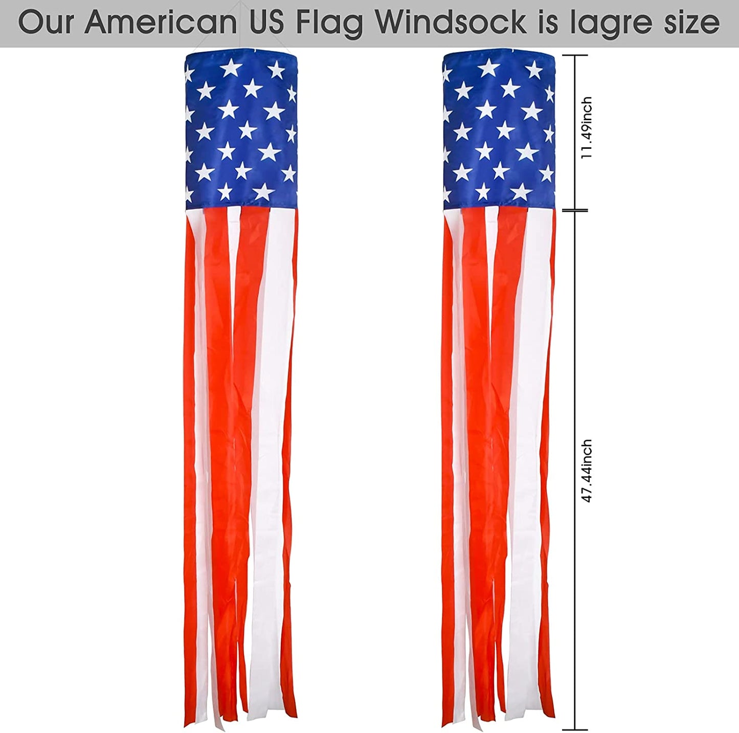 4th of July Decor,Set of 2 American Flag Windsock 60 Inch,Yard/Garden Outdoor Decorations