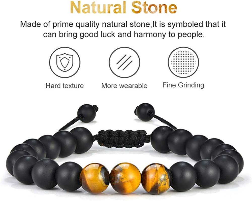 Fathers Day Gifts for Mens Bracelet - 8mm Stone Tiger Eye Lava Rock  Stress Relief Bracelet