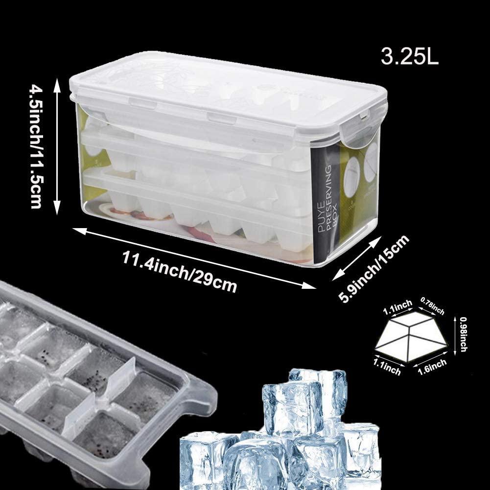 Ice Cube Trays & Ice Cube Storage Container Set w/ Airtight