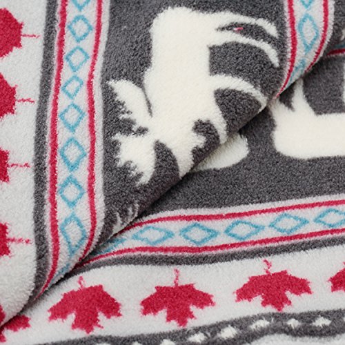 Coral Fleece Xmas Moose Maple Leaf Pattern Grey Background Soft Lightweight Throw Blanket 250GSM 50 x 60