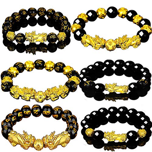 6 Pcs Black Obsidian Feng Shui Pixiu Luck Bracelet for Men/Women