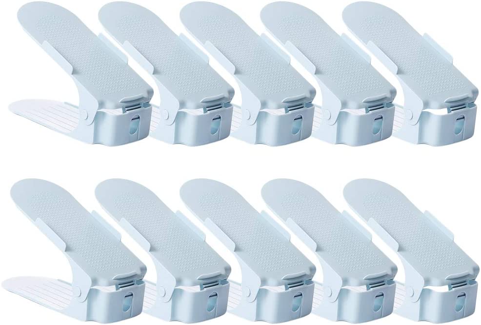 Shoe Slots Space Saver for Closet Organization, Adjustable Shoe, Blue Pack of 10