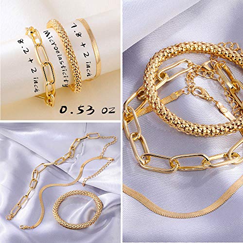 (24 PCS) Boho 14k Gold Plated Chain Bracelets Set for Women