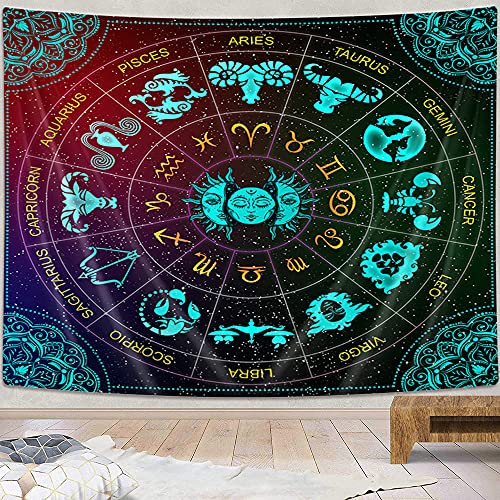 Zodiac Astrology Tapestry, Sun & Moon Constellation Tapestry 60x40"