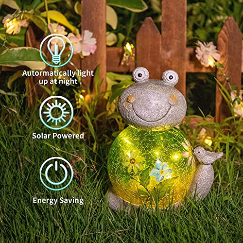 Garden Turtle Statue Outdoor Figurine Glass Solar Lights Decor