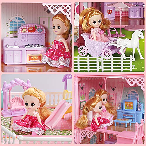 11 Rooms Huge Dollhouse with 2 Dolls and Colorful Light, 31" x 28" x 27" Dream House