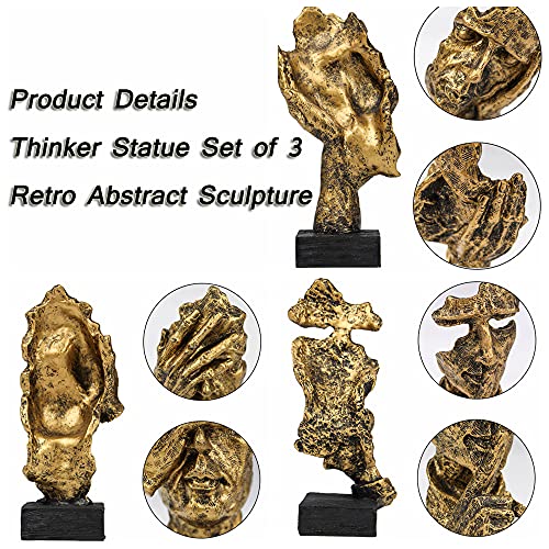 3 Pcs Thinker Statue, Silence is Gold Abstract Art Figurine