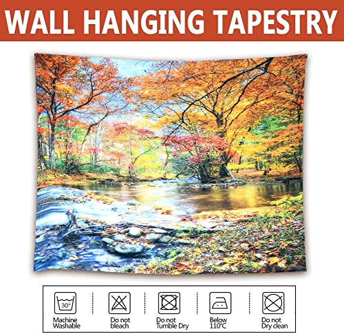 Nature Fall Forest Waterfall Tree Scenic Tapestry for Wall Decoration 80x71 Inches