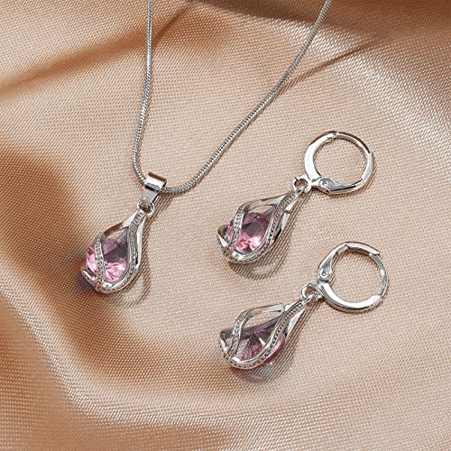 Silver Jewelry Sets for women  Crystal Bridal Accessories Necklace Earrings