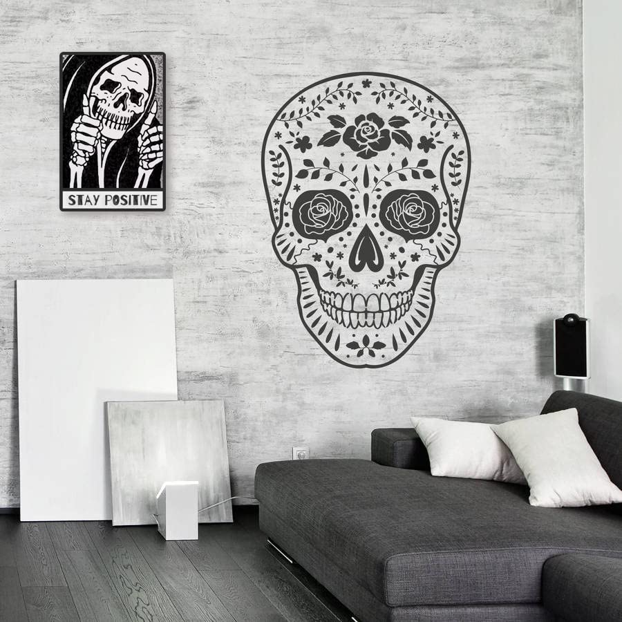 Stay Positive Skull Decor Sign - Funny Creepy Spooky Decor For Goth Grunge Room Wall Decor