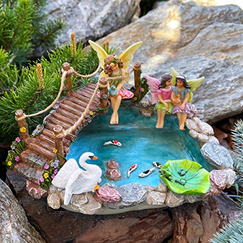 Fairy Garden Fish Pond Kit - Miniature Bridge Set of 6 pcs Fairy Garden Figurines & Accessorie