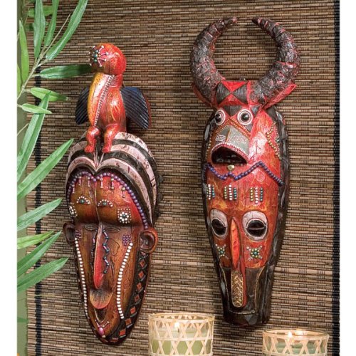 Masks of The Congo Wall Sculptures Home Decoration, Wood tone