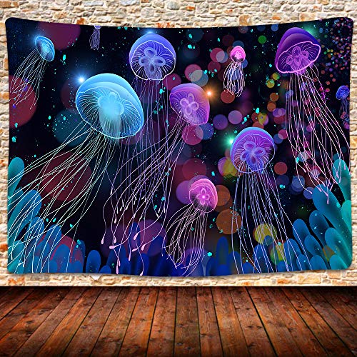 Under Sea Ocean Jellyfish Tapestry Wall Hanging Fantasy Magical Colorful Marine Life Tapestry