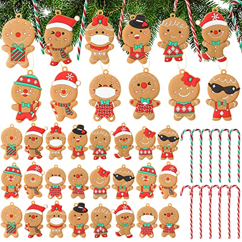 24 Pieces Gingerbread Man Christmas Ornament w/ 12 Pieces Christmas Candy Canes