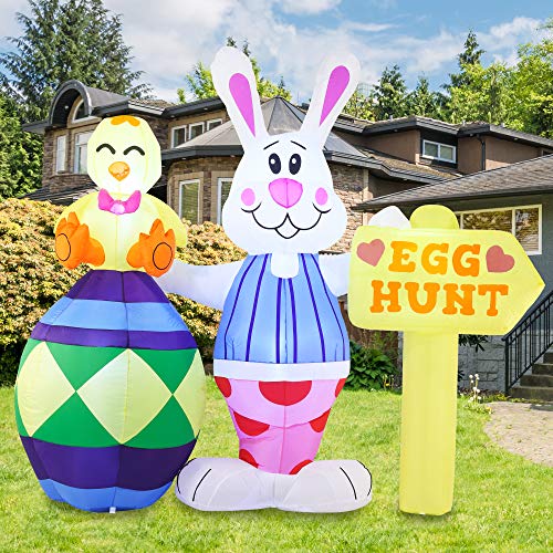 Easter Inflatable Decorations 6 ft Bunny w/ Chick & Build-in LEDs