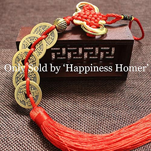 Pack of 2 Chinese Feng Shui Money Coins Lucky Red Endless Knot Decoration