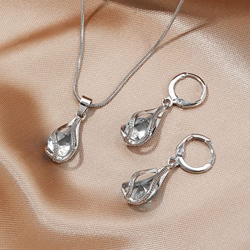 Silver Jewelry Sets for women  Crystal Bridal Accessories Necklace Earrings