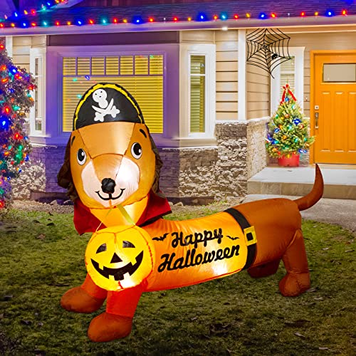 5 FT Halloween Inflatable Outdoor Dog w/ a Pumpkin Decoration