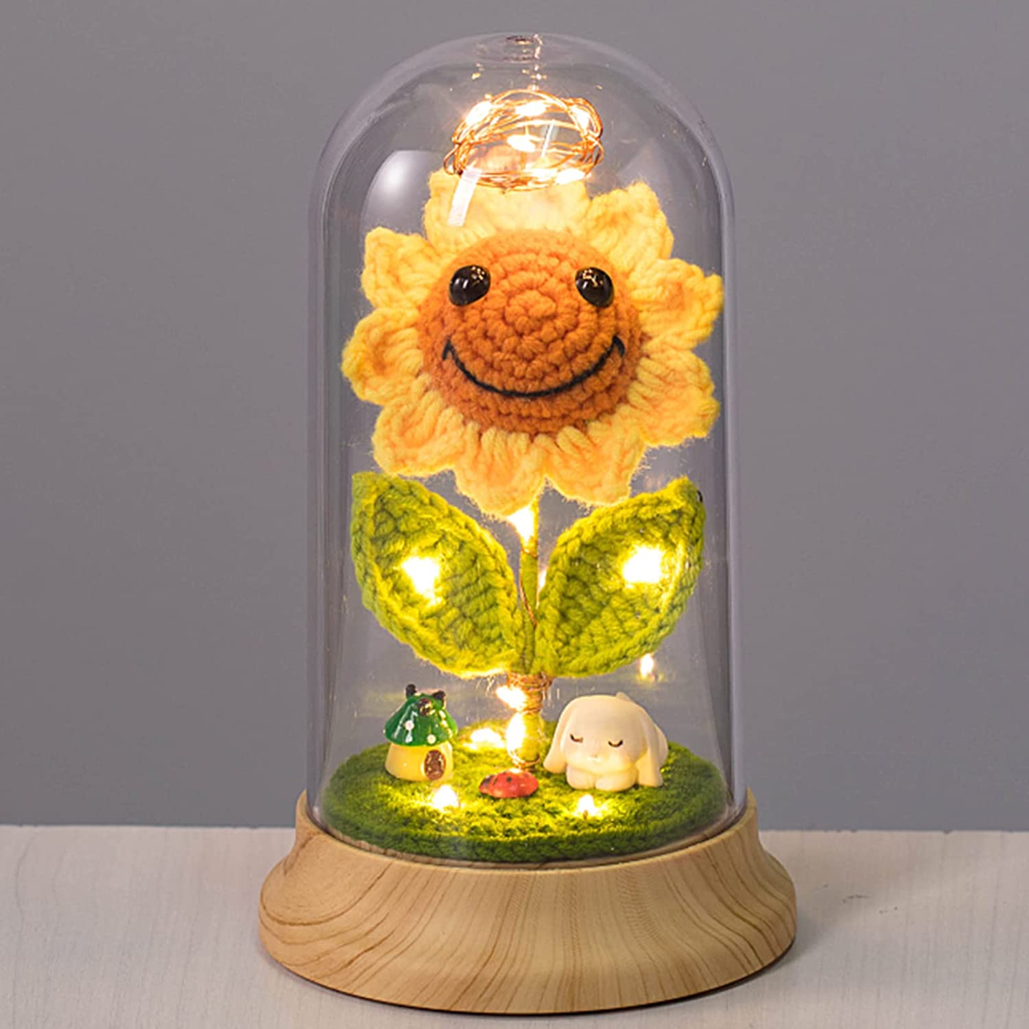 Crochet Sunflower in Dome Gifts for Women, Yellow