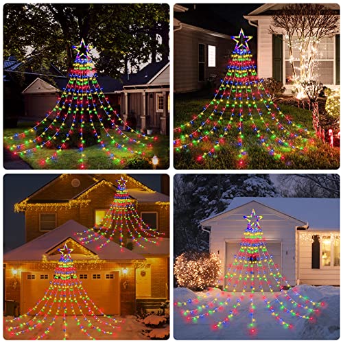 317 LEDs Lights w/ 9 Strands 11.9ft Waterfall Christmas Tree Lights