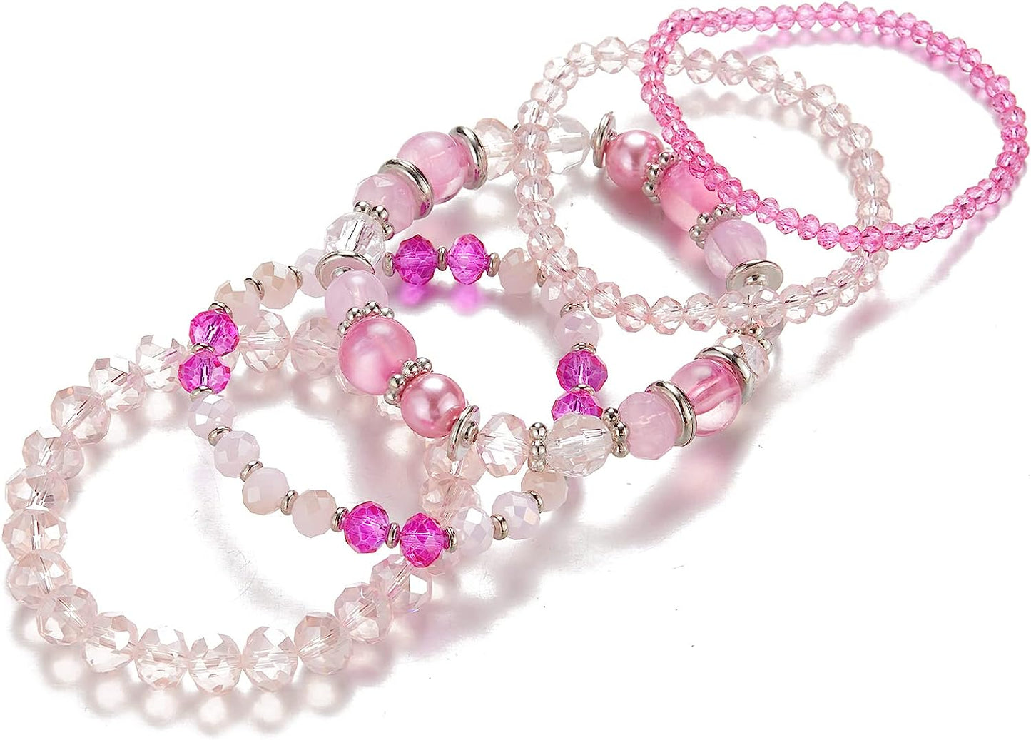 Hot Pink Beaded Boho Stretch Bracelet Colorful Stackable Crystal Beads Bracelets