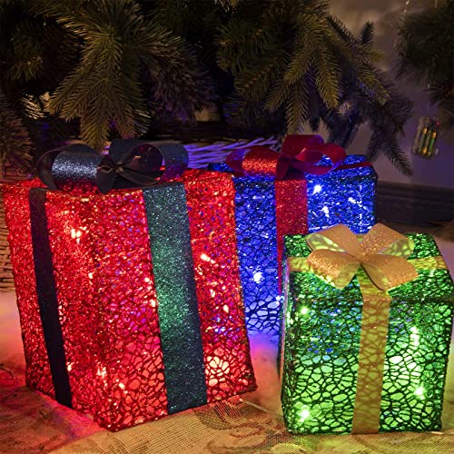 Christmas Lighted Gift Boxes, Set of 3