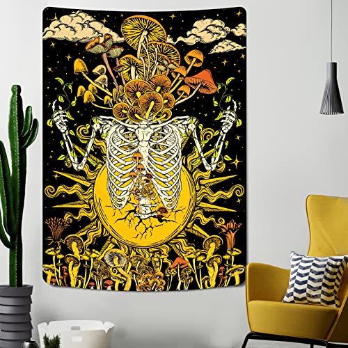 Mushroom Skeleton Tapestry Moon Hippie Plants Starry Sky Cloud Vertical Vines