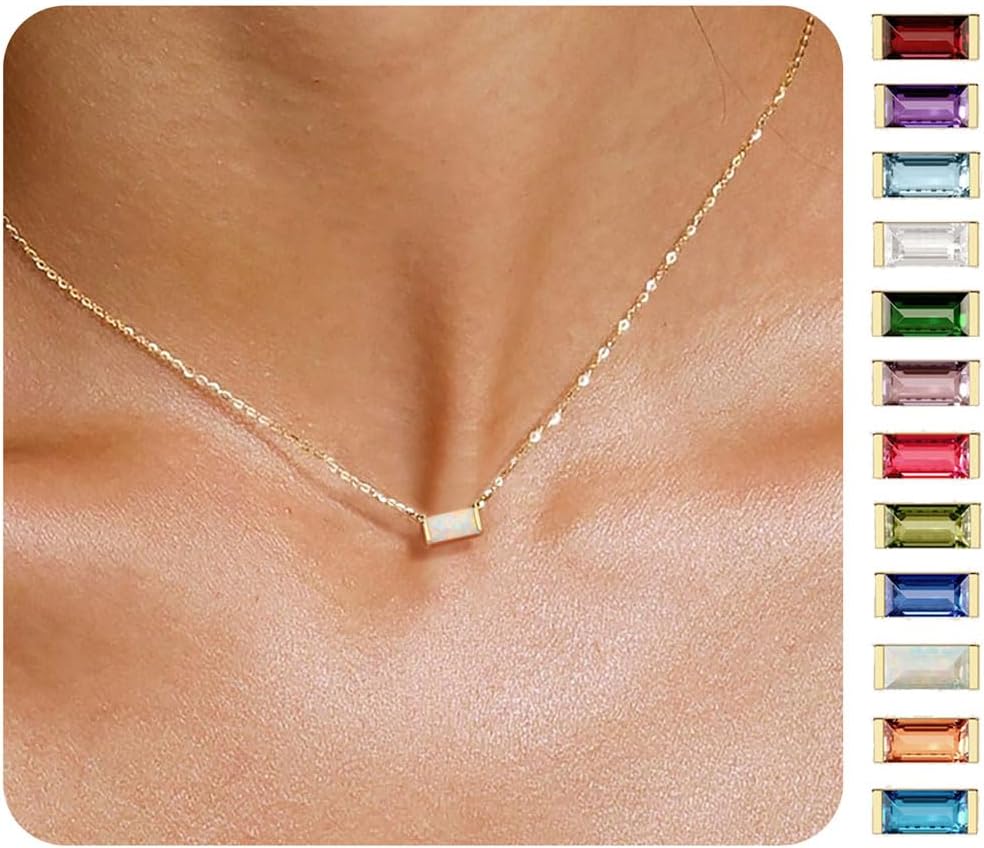 Birthstone Necklace for Women Dainty Trendy 14K Gold Plated Emerald Necklaces Simple Green Diamond Pendant Choker Blue Cute Cubic Zirconia Jewelry